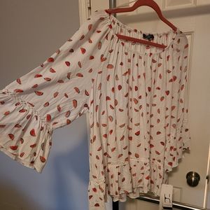 NWT Hannah watermelon eyelet lace flowing top.  1X